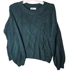 Hollister Sweater Women's M Blue Green Chunky Open Knit Crew Neck Fall Winter